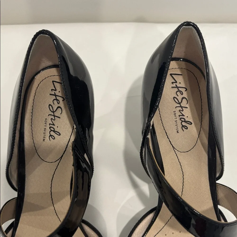 Life Stride Soft System Suki Black Patent Strappy Heel